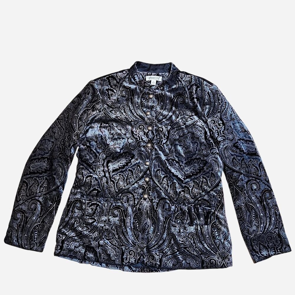 y2k boho rodeo blue paisley velvet button-up jacket